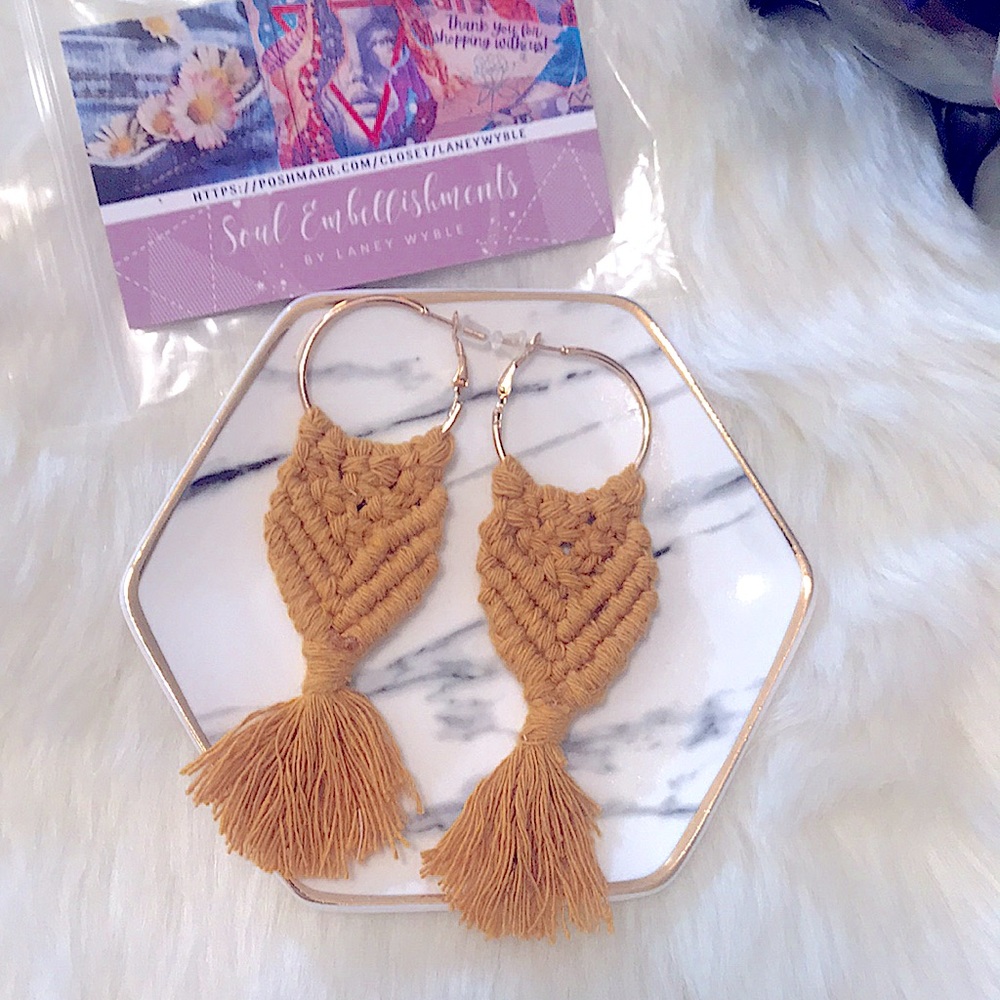 🆕Trendy Macrame Earrings Handmade w/ L♥️VE; Boho Bohemian Style🪶Light Weight - Picture 3 of 16